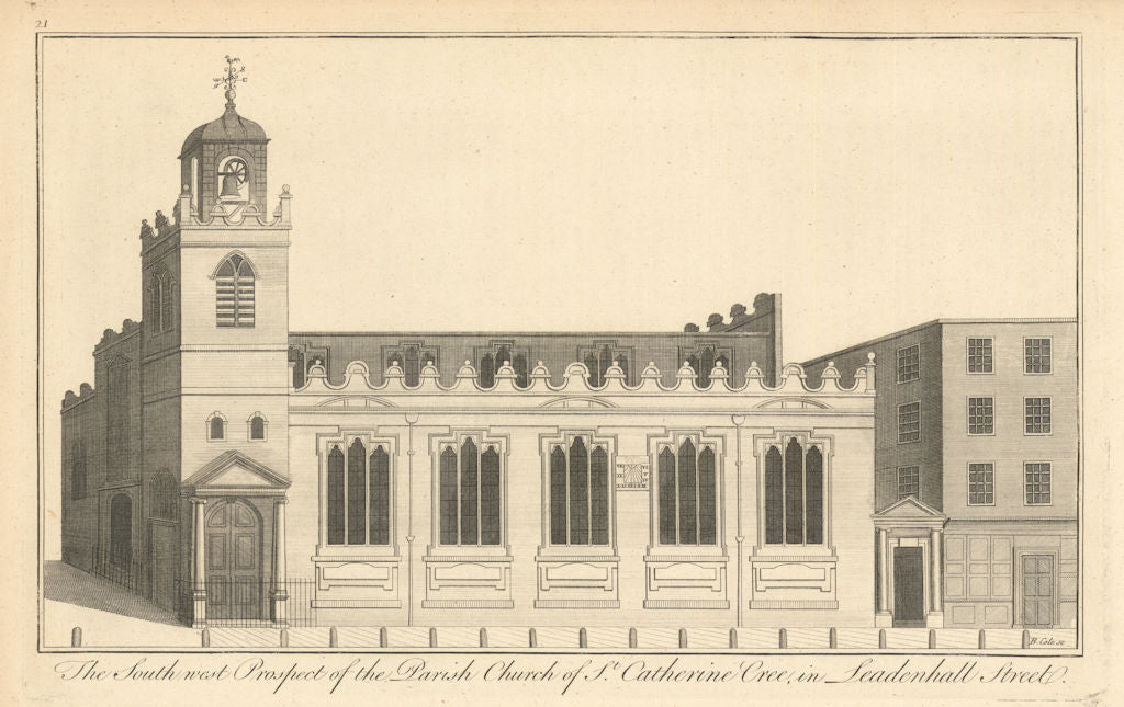 The Church of St Catherine Cree, Leadenhall Street by Benjamin Cole 1760 print